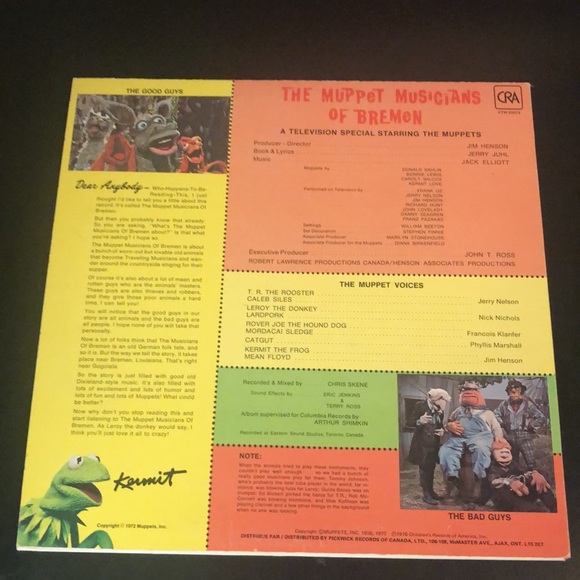 🤑3/$15🤑 The Muppet Musicians of Bremen Special  Kermit the Frog Vinyl - Picture 6 of 7